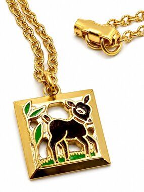 Vintage 1960s Baby Deer Fawn 14in Necklace Signed Emmons